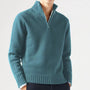 Blauer Herrenpullover mit halbem Reißverschluss, Stehkragen, warm, Herbst Winter Mode.