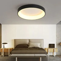 Moderne runde LED-Deckenleuchte, schwarz, energiesparend, Schlafzimmerbeleuchtung.