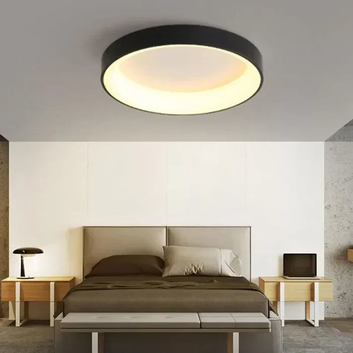 Moderne runde LED-Deckenleuchte, schwarz, energiesparend, Schlafzimmerbeleuchtung.