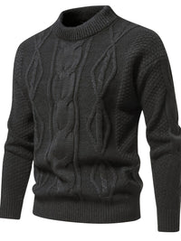 Dunkelgrauer Strickpullover, Zopfmuster, Herrenmode, warm, elegant, Winterkleidung.