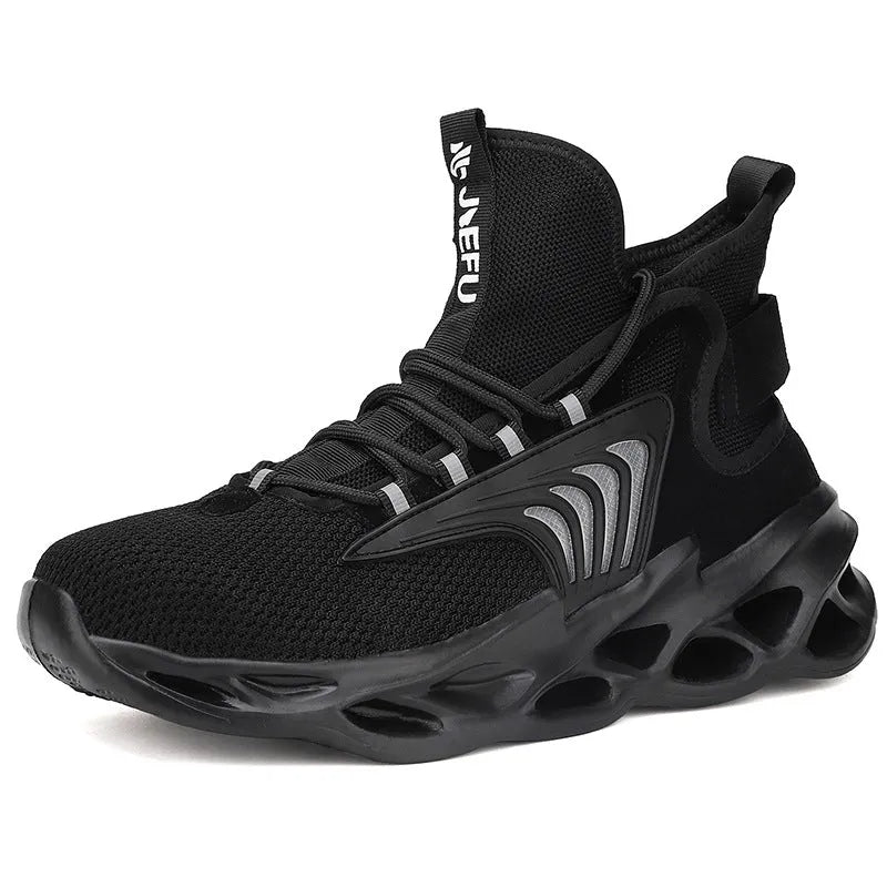 Schwarzer Sneaker, atmungsaktives Mesh, sportlich, rutschfeste Sohle, Herrenmode.