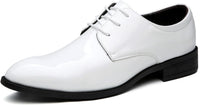Weiße Herren-Lacklederschuhe, elegantes Design, Schnürschuhe, formelle Anlässe.