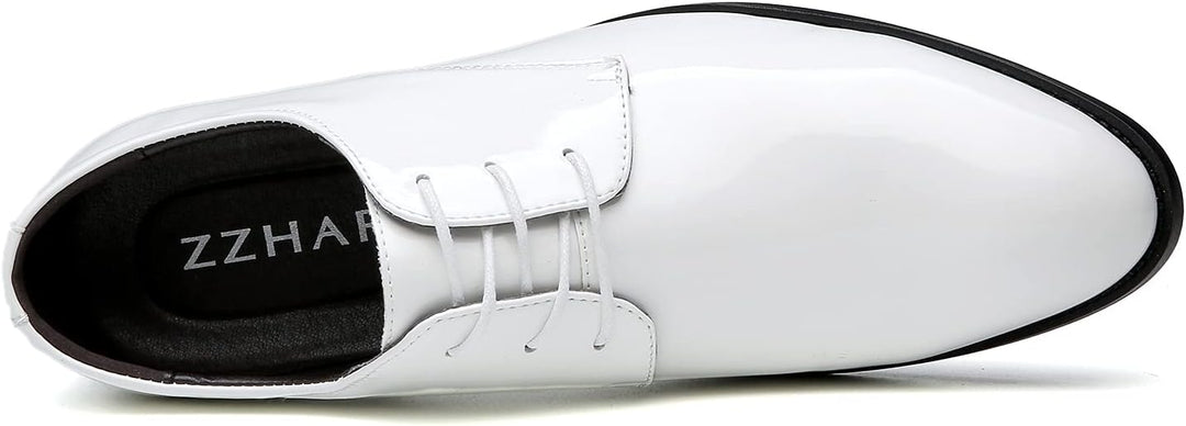 Weiße Herren-Lederschnürschuhe, elegantes Design, formelle Anlässe, glatte Oberfläche.
