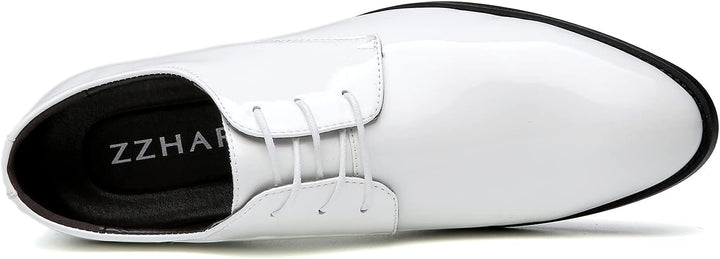 Weiße Herren-Lederschnürschuhe, elegantes Design, formelle Anlässe, glatte Oberfläche.
