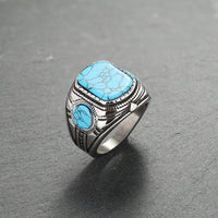 Silberring mit blauem Türkis-Stein, Vintage-Design, Herren-Schmuck, handgefertigt, Unikat.