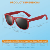 Rote Sonnenbrille, Kunststoff, UV-Schutz, Wayfarer-Stil, Maße: 144mm x 53mm, modisch.
