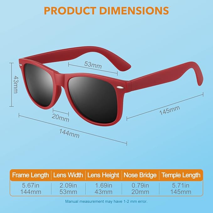 Rote Sonnenbrille, Kunststoff, UV-Schutz, Wayfarer-Stil, Maße: 144mm x 53mm, modisch.
