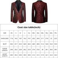 Roter Brokat-Blazer für Herren, schwarzer Revers, festlich, elegant, Größen XS-7XL.