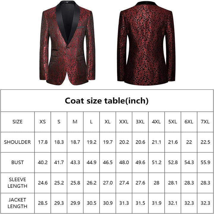 Roter Brokat-Blazer für Herren, schwarzer Revers, festlich, elegant, Größen XS-7XL.