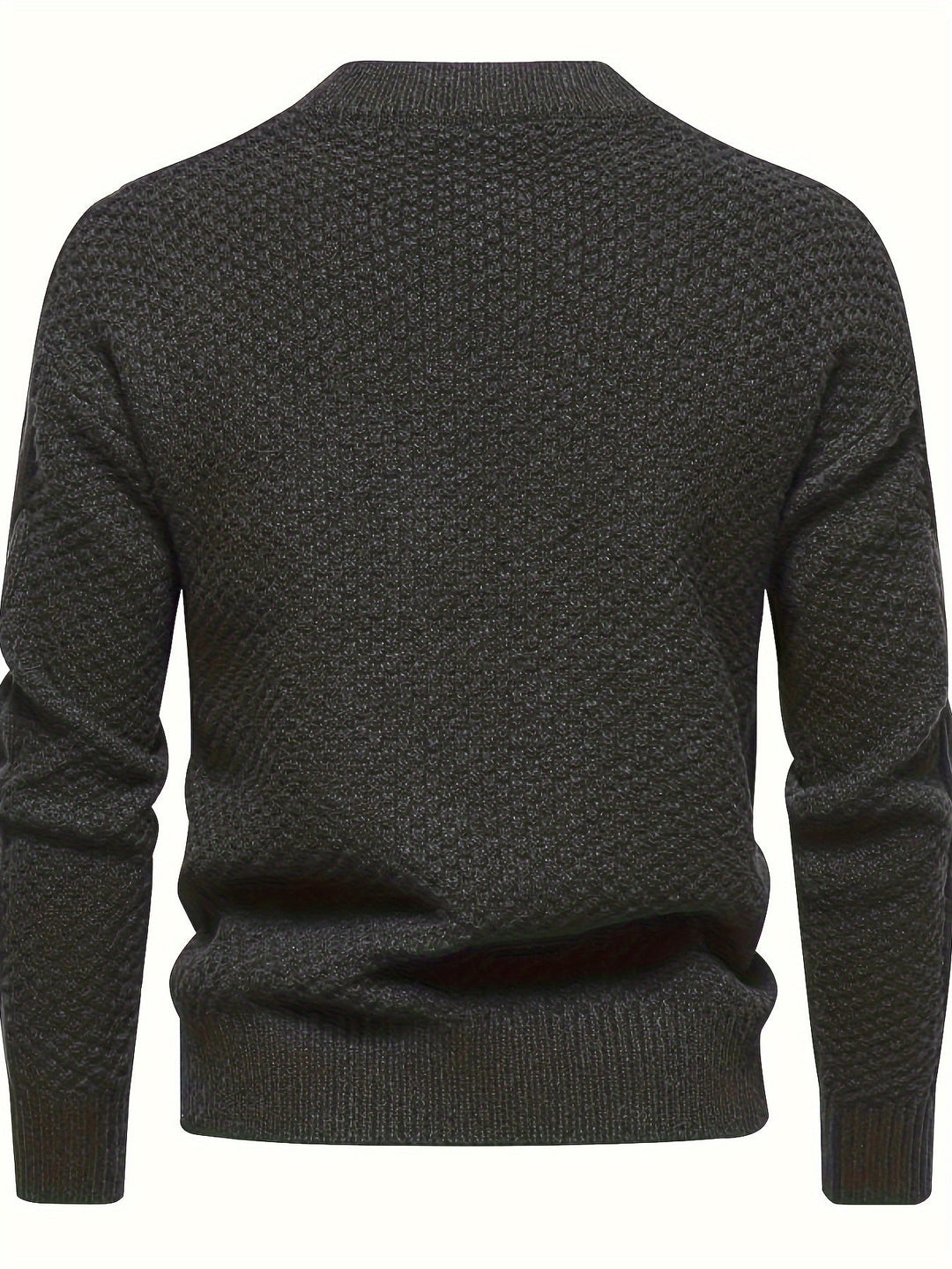 Dunkelgrauer Strickpullover Herren, Rückansicht, Baumwolle, Wintermode, Textur, warm.