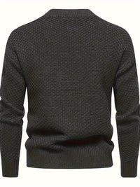Dunkelgrauer Strickpullover Herren, Rückansicht, Baumwolle, Wintermode, Textur, warm.