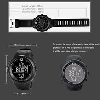 Schwarze digitale Sportuhr, wasserdicht, mit Silikonarmband und großem Display.