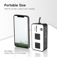 Tragbare Steckdosenleiste mit USB-Anschlüssen, ideal für Reisen, Camping, Outdoor-Aktivitäten.