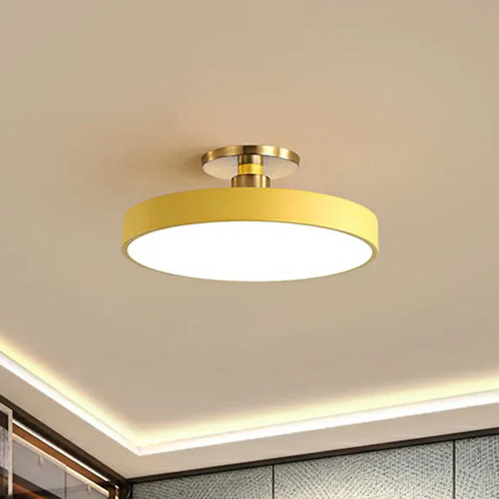 Gelbe Deckenleuchte aus Metall, modern, rund, LED, für Wohnzimmer oder Bürobeleuchtung.