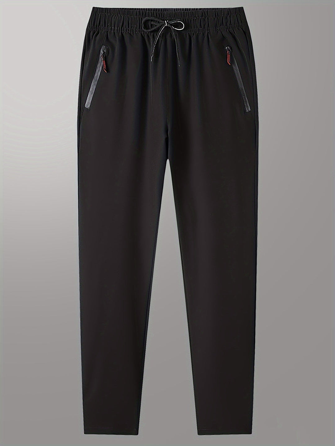 Schwarze Jogginghose mit Kordelzug, Reißverschlusstaschen, bequem, sportlich, Herrenmode.