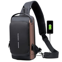 Schwarze Umhängetasche mit USB-Ladeanschluss, modisch, wasserdicht, für Herren.