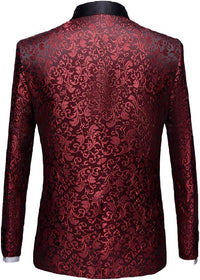 Roter Brokat Smokingjacke Herren, florales Muster, festlich, elegant, Anzugjacke, Hochzeit.