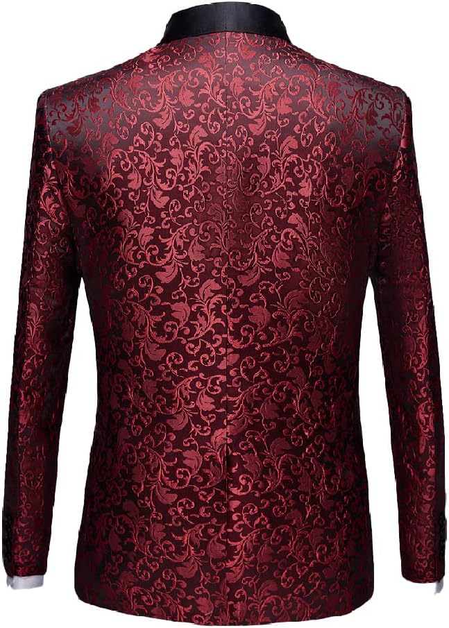 Roter Brokat Smokingjacke Herren, florales Muster, festlich, elegant, Anzugjacke, Hochzeit.