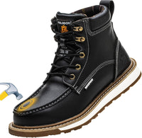 Schwarzer Herren-Arbeitsstiefel aus Leder mit Stahlkappe, rutschfest, robust, langlebig.