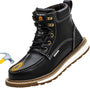 Schwarzer Herren-Arbeitsstiefel aus Leder mit Stahlkappe, rutschfest, robust, langlebig.