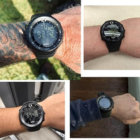Schwarze digitale Armbanduhr mit Silikonarmband, Outdoor-Sportuhr, wasserdicht, multifunktional.