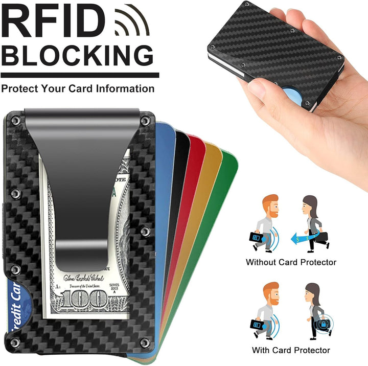RFID-blockierende Geldbörse aus Kohlefaser mit Geldklammer, schlankes Design, Kartenetui.