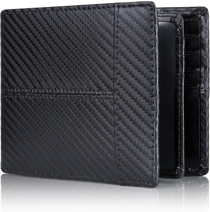 Schwarze Herren-Geldbörse aus Kohlefaser, RFID-blockierend, schlankes Design, modisch.