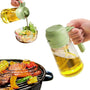 Grüne Ölspenderflasche aus Kunststoff, ideal für Salate und Grillen.