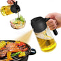 Ölsprüher Glasflasche mit schwarzem Deckel, ideal für Salate und Grillen.