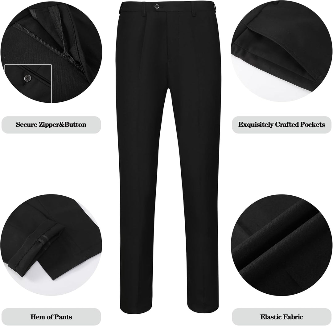 Schwarze Herrenanzughose, elastischer Stoff, sichere Reißverschlussknöpfe, exquisite Taschen.