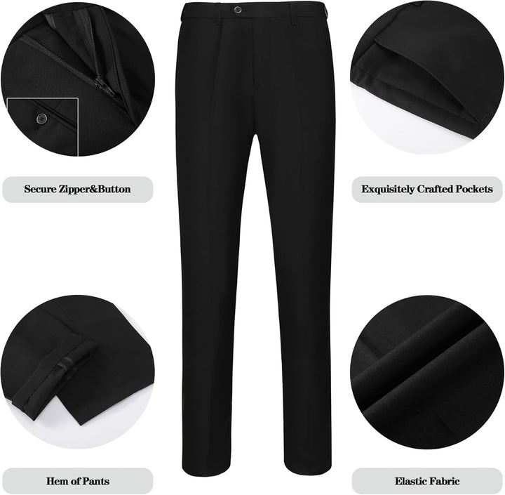 Schwarze Herrenanzughose, elastischer Stoff, sichere Reißverschlussknopf, exquisite Taschen.