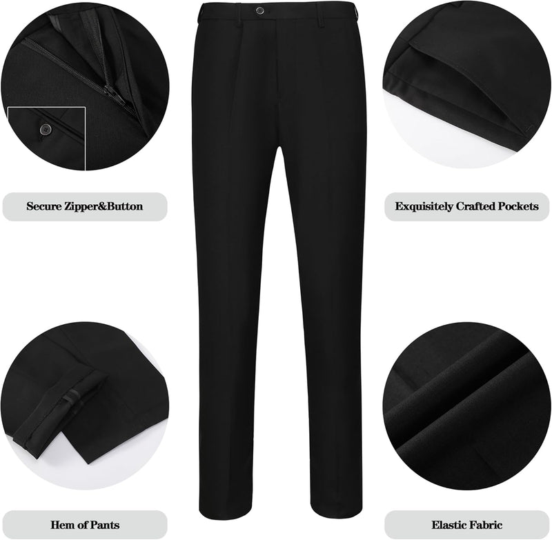 Schwarze Herrenanzughose, elastischer Stoff, sichere Reißverschlussknopf, exquisite Taschen.
