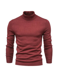 Roter Rollkragenpullover Herren, Strick, Langarm, Wintermode, warm, elegant, Baumwolle.
