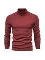 Roter Rollkragenpullover Herren, Strick, Langarm, Wintermode, warm, elegant, Baumwolle.