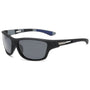 Schwarze Sonnenbrille mit grauen Gläsern, sportliches Design, UV-Schutz, Unisex.