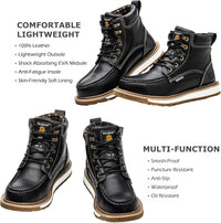 Schwarze Leder-Arbeitsstiefel, rutschfest, wasserdicht, stoßdämpfend, für Herren.