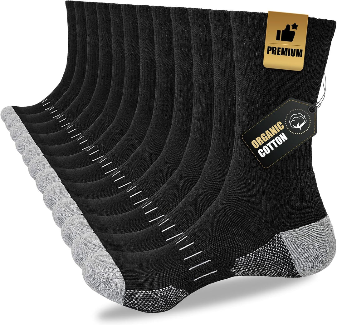 Schwarze Bio-Baumwollsocken, 12er-Pack, rutschfest, atmungsaktiv, Premium-Qualität.