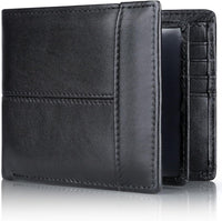 Schwarze Leder-Geldbörse für Herren, faltbar, mit Kartenfächern, elegantes Design.