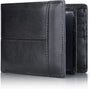 Schwarze Leder-Geldbörse für Herren, faltbar, mit Kartenfächern, elegantes Design.