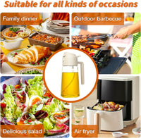 Ölspender aus Glas mit weißem Deckel, ideal für Küche, Grillen, Salate, Luftfritteuse.