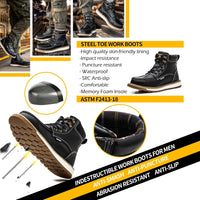 Schwarze Stahlkappen-Arbeitsstiefel, rutschfest, wasserdicht, durchtrittsicher, Herren.