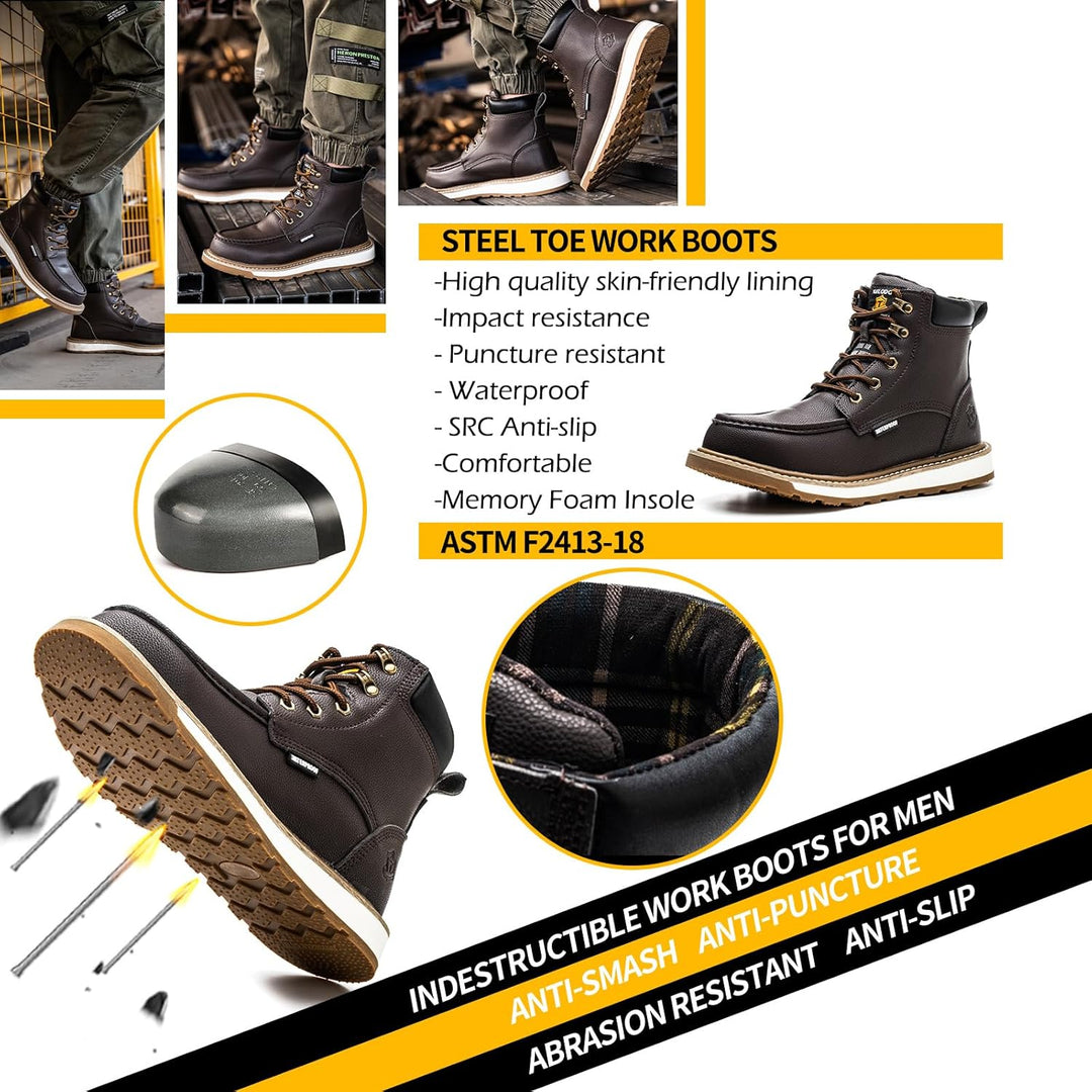 Schwarze Stahlkappen-Arbeitsstiefel, wasserdicht, rutschfest, durchtrittsicher, Herren.