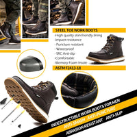 Schwarze Stahlkappen-Arbeitsstiefel, wasserdicht, rutschfest, durchtrittsicher, Herren.