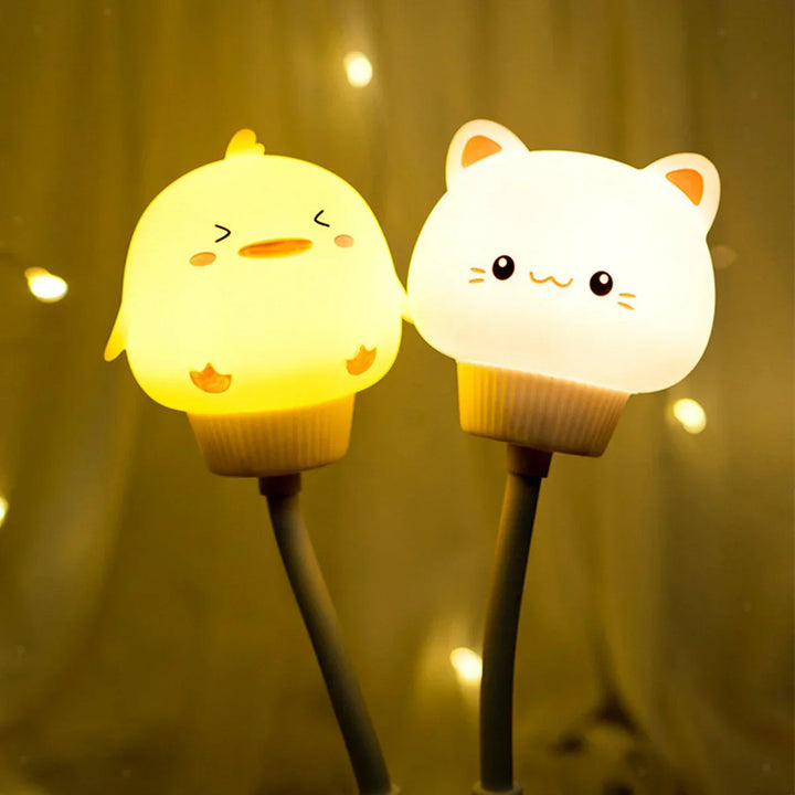 Nachtlicht LED Huhn und Katze Design, warmweiß, Kinderzimmer Dekoration, USB wiederaufladbar.