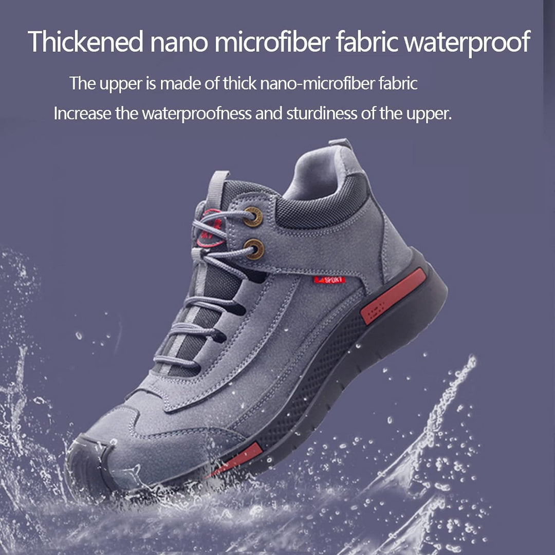 Wasserdichter grauer Sneaker aus Nano-Mikrofaser, rutschfest, robust, für Outdoor-Aktivitäten.