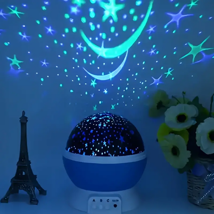 Sternenprojektor Nachtlicht, blau, LED, Kinderzimmer, dekorativ, Mond- und Sternenmuster