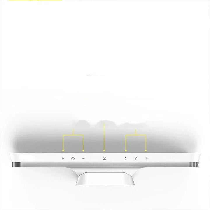 Weiße LED-Schreibtischlampe mit Touch-Bedienfeld, modernem Design, energiesparend.