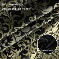 Schwarzer Jacquard-Stoff mit goldenen floralen Mustern, weich, leicht elastisch, hautfreundlich.