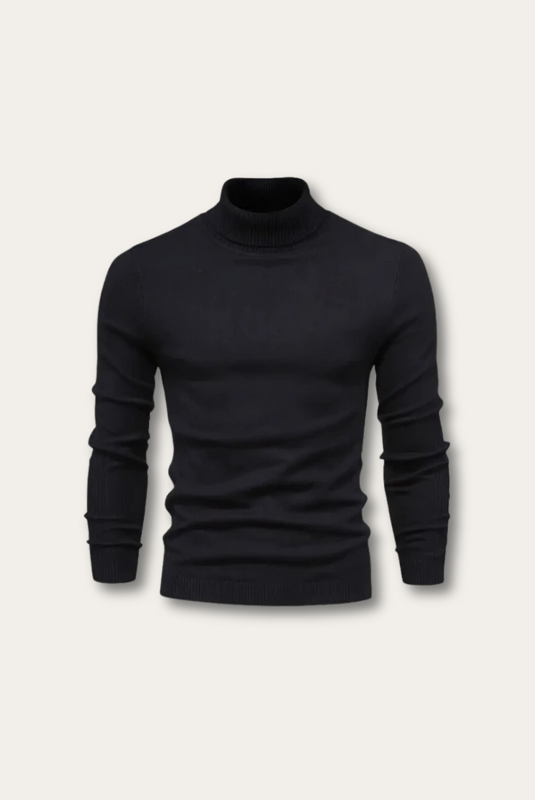 Schwarzer Rollkragenpullover Herren, langärmelig, Baumwolle, elegant, modisch, Wintermode.