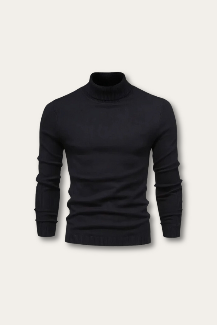 Schwarzer Rollkragenpullover Herren, langärmelig, Baumwolle, elegant, modisch, Wintermode.